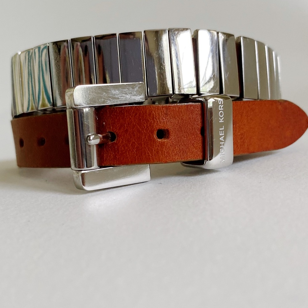 Michael Kors Silver & Leather Double Wrap Bracelet